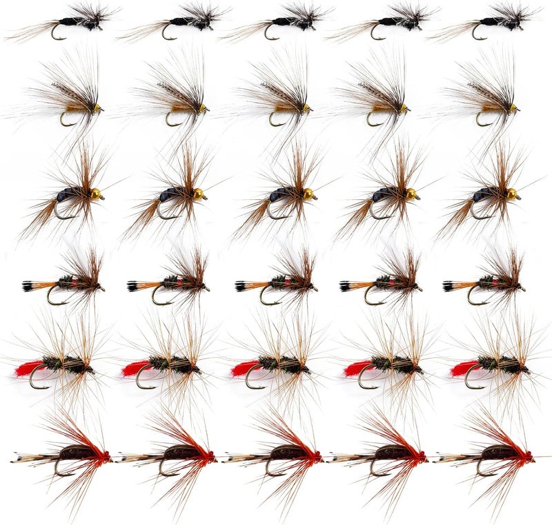 Goture Fly Fishing Flies Kit,25pcs/30pcs/100pcs Fly Fishing Lures,Dry Flies Wet Flies Streamers Nymphs Flies, Fly Fishing Assortment Kit for Bass Trout Salmon Fishing - Image 1